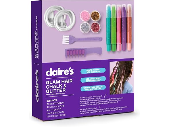 Claire's Hair Chalk & Glitter Styling Kit, 13-Piece