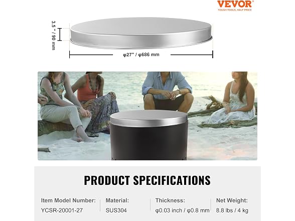 Fire Pit Cover Lid, 27" Portable Firepit Spark