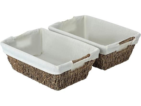 Sukkiri Homu Wicker Storage Basket with Handles, 2-Pack Natural 