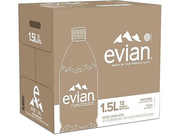 Evian Natural Spring Water, 1.5 L bottle (Pack of 12)