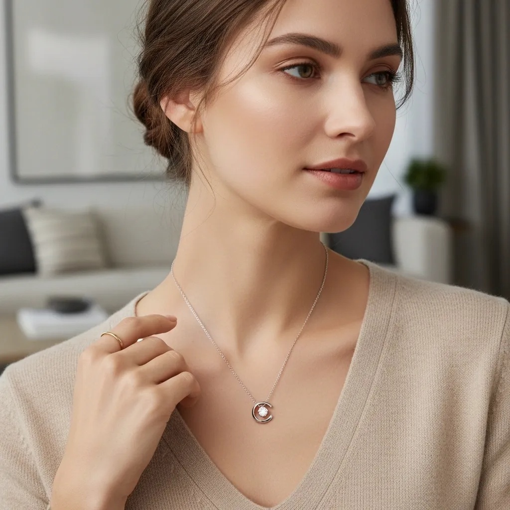 Moon & Star Moissanite Necklace - Gallery 8