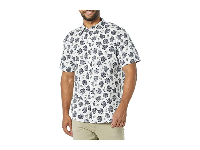 Amazon Essentials Men's Slim-Fit Short-Sleeve Poplin Shirt, White Navy Palm Tree, XX-Large