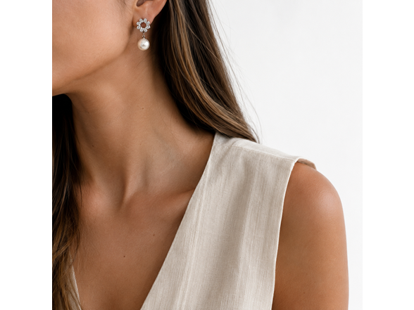 Silver CZ & Mother of Pearl Earrings