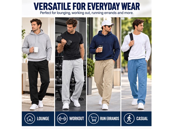 4Pk Mens Open Bottom Sweatpants