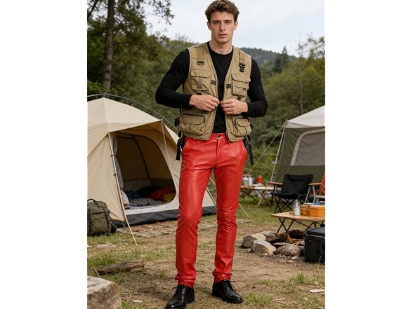 Yeokou Men (42) Faux Leather Pants Skinny Trousers