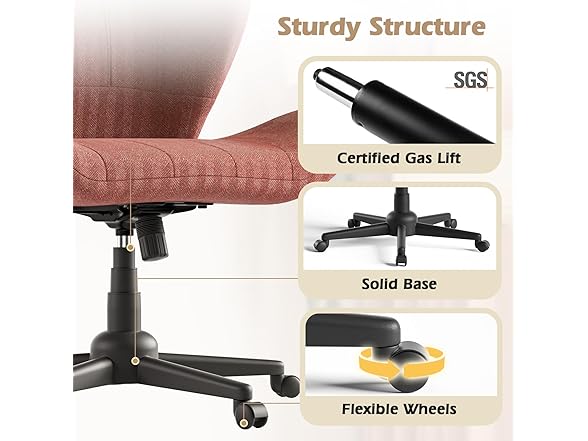 ZZW Criss Cross Chair with Wheels, Wide Cross Legged Office Chair Armless Comfy Desk Chair with Tall Back Vanity Chairs with Stress Relief Curved Design Seat for Bedroom & Office & Home Red Orange (Open Box)