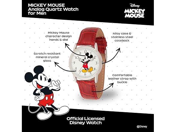 Disney Mickey Watch Mens Silver Red