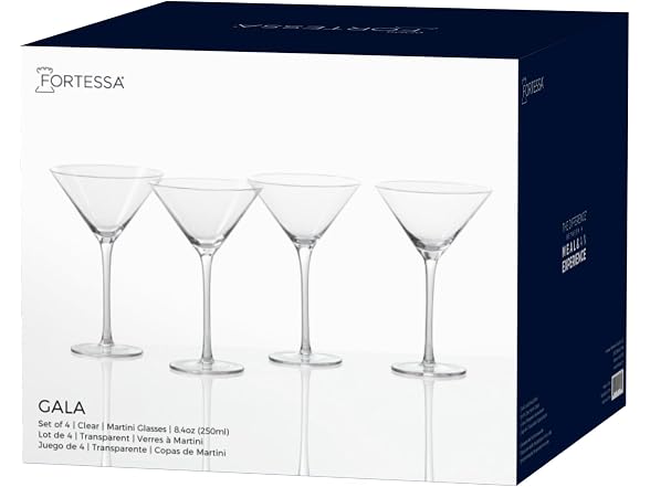 Fortessa Gala Glass, 8 Ounce Martini (Set of 4), Clear