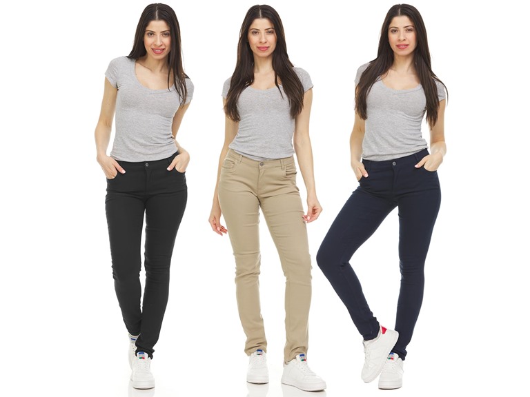 3-Pack Women's Stretch Skinny 5-Pocket Basic Chino Pants