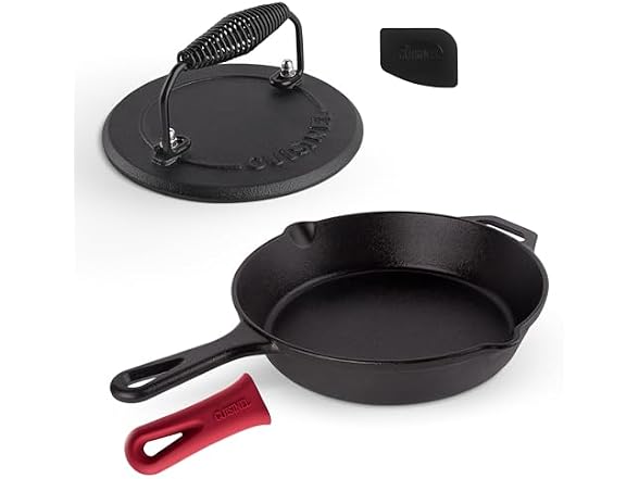 Cuisinel Cast Iron Skillet + Press Set 10"