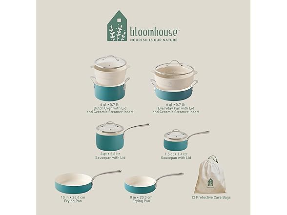 Bloomhouse 12Pc Ceramic Cookware Set
