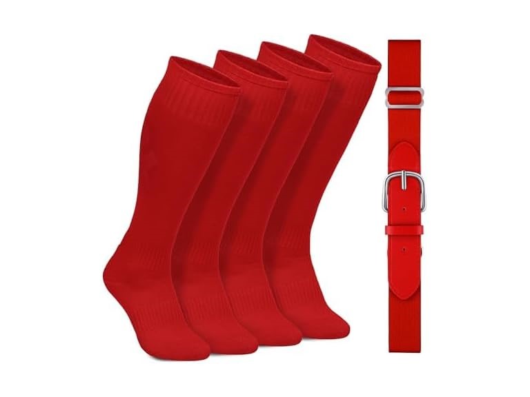 4 Pairs Baseball Socks & Belt Combo Set