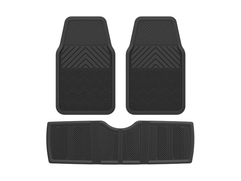 ClimaTex 3-Piece Heavy Duty Car, Truck, Van and SUV Automotive Floor Mats for Floor Protection, Weatherproof Front Floor Mats for First Row and Back Seat Liner Mat for Second Row, Black, 3 Piece Set