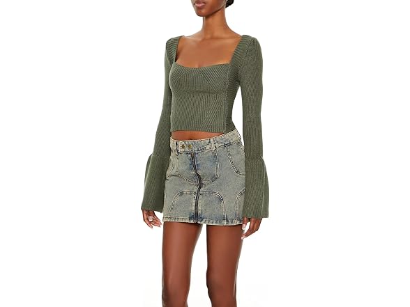 Forever 21 (S) Cropped Bell-Sleeve Sweater