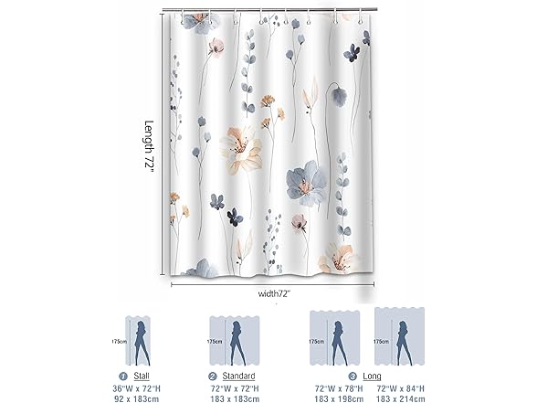 Floral Shower Curtain Set Blue 72x72