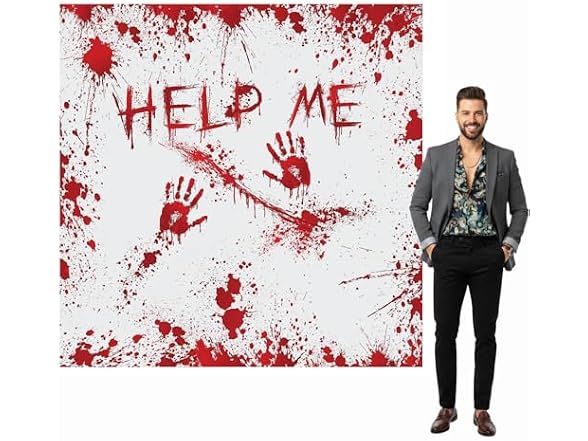 Fun Express 6 Ft. x 6 Ft. Halloween Horror Party Red & White Polyester Backdrop