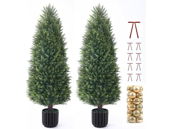 Set of 2 4FT Artificial Cedar Topiary Trees