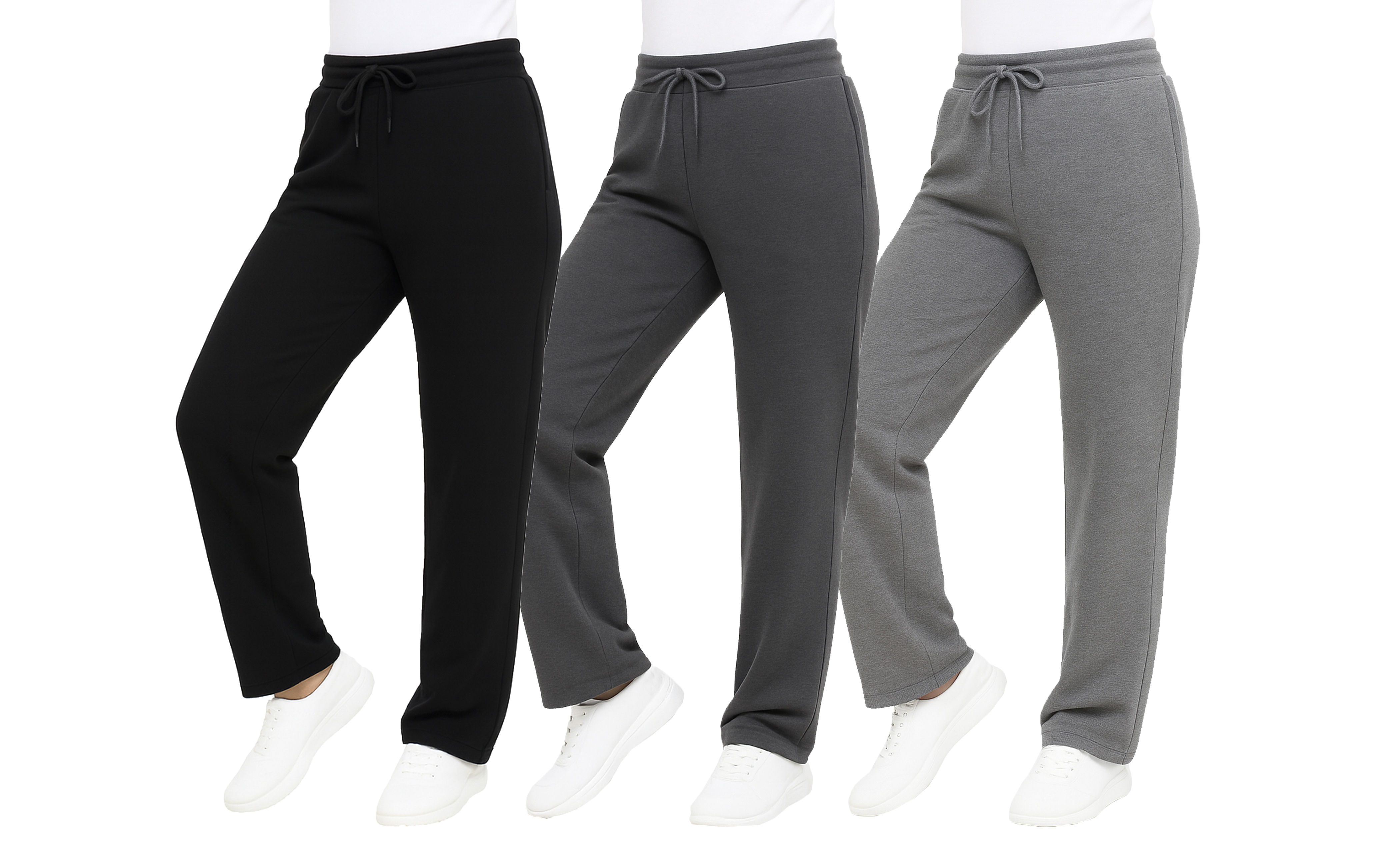 3Pk Womens Heavy Loose Fit Fleece Pants - Gallery 12