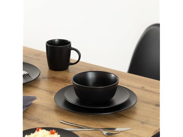 64-Pc Modern Dinnerware Set for 16, Black