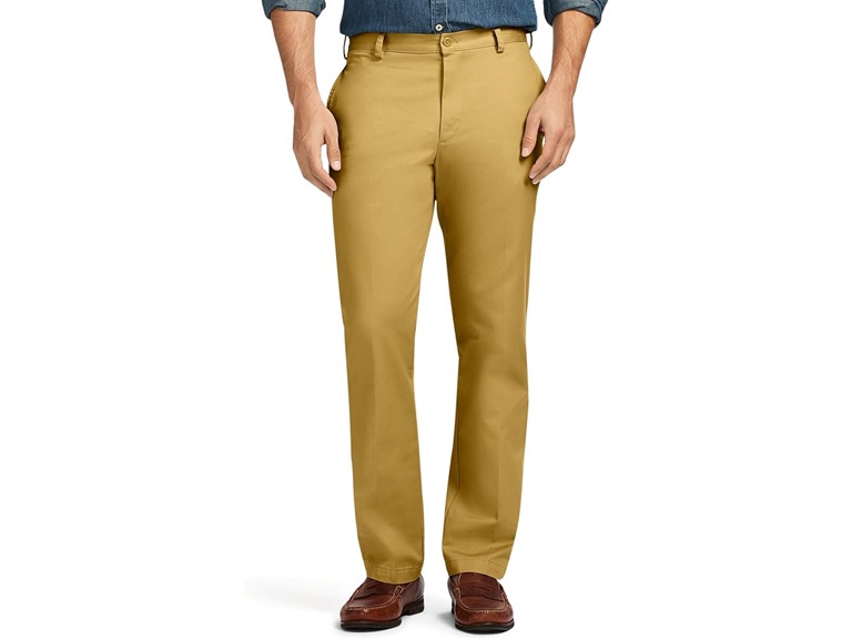 IZOD Men's American Chino Flat Front Slim Fit Pant, Khaki, 30W x 32L