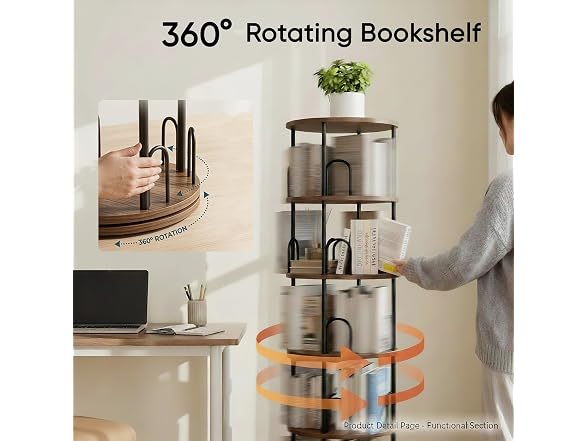 Arbcoler 5-Tier Rotating Bookshelf