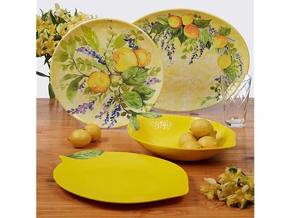 Lemon Zest Melamine Dinner Plates Set of 6 