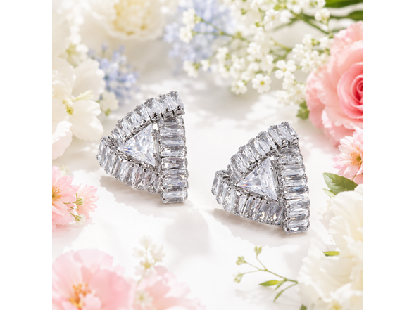 Silver Triangle CZ Stud Earrings