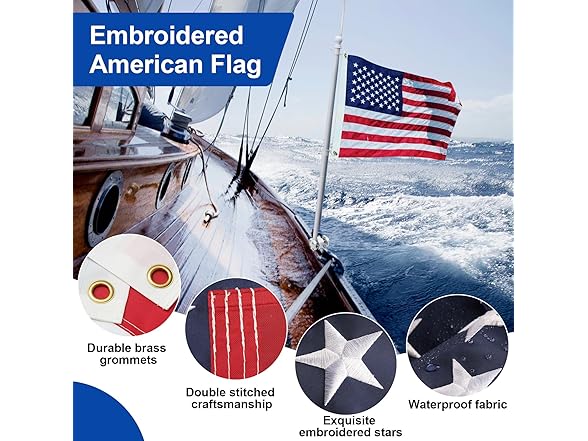 Boat Flag Pole 6FT w/US Flag White