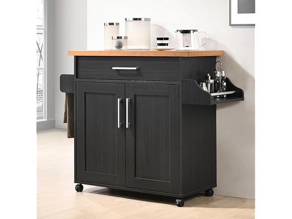 Hodedah Rolling Wood Kitchen Island Cart
