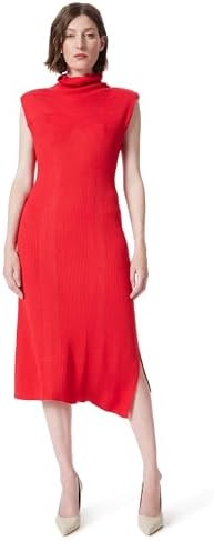 DEE OCLEPPO Women's Emilia Asymmetric Ribbed Knit Dress Standard, Lollipop
