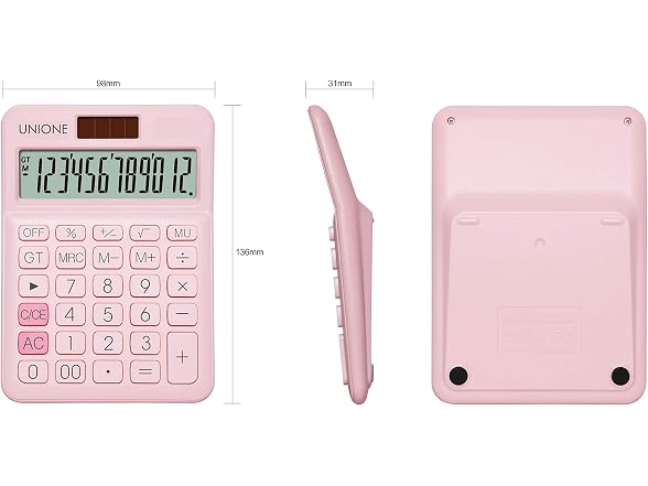 UNIONE Pink Calculator with a Bright LCD