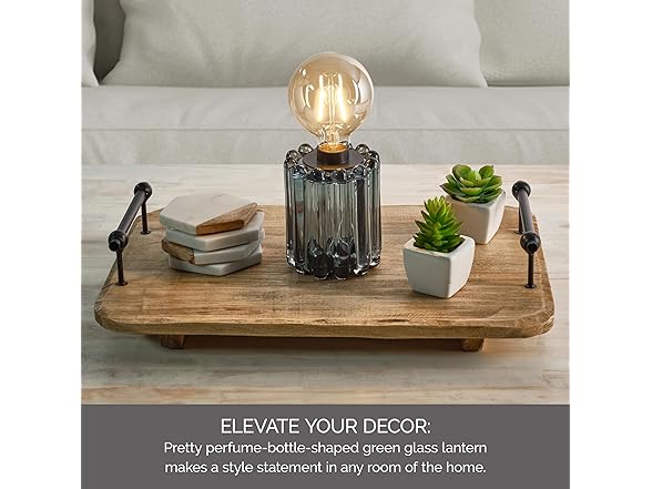 Elements Green Glass Bulb LED Lantern – Decorative Lighted Table lamp