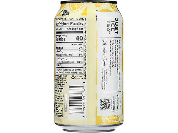 1CT Just Ice Tea Organic Lemon Tea Can, 12 oz