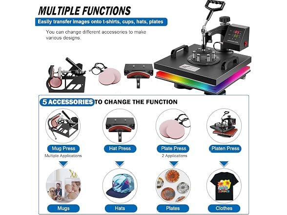 TOPDEEP 5-in-1 Heat Press Machine 15x15"