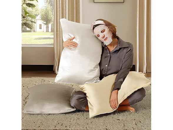 BHZ Grey Satin Goose Feather Pillow