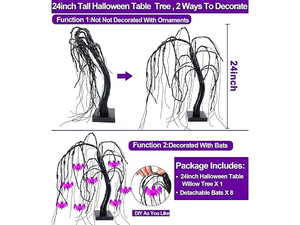 TURNMEON 24 Inch 32 LED Halloween Willow Tree