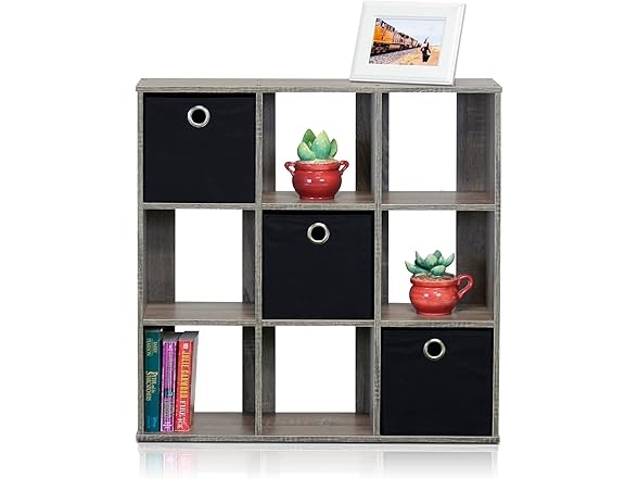 Furinno Simplistic 9-Cube Organizer with Bins
