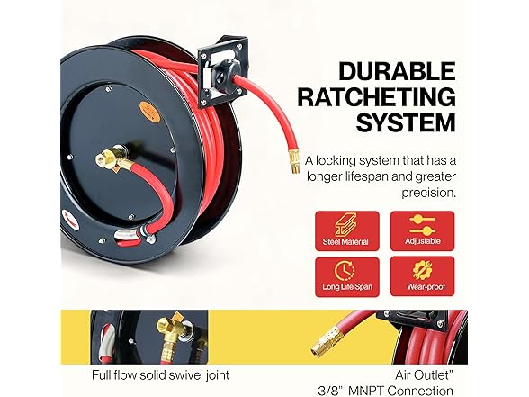 ReelWorks Air Hose Reel 3/8" Inch x 50ft 300 PSI