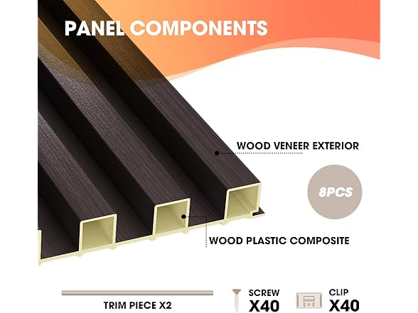 WPC Acoustic Slat Wall Paneling, 8-Pack