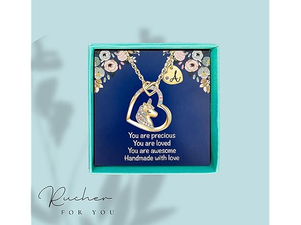 Rucher Unicorn Necklace Girls Initial Heart