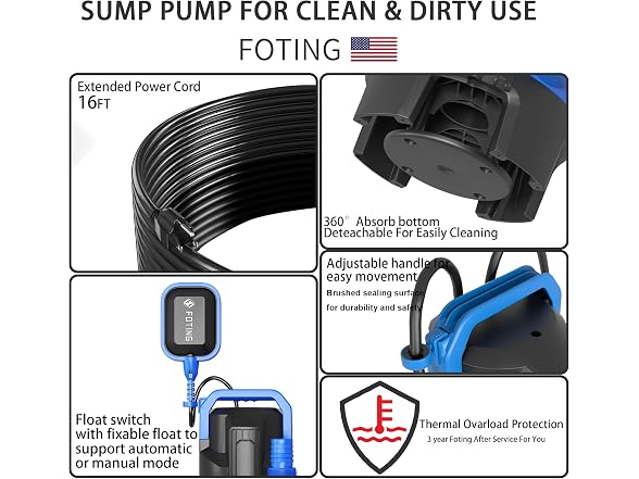 FOTING 1.5HP 6300GPH Sump Pump Float