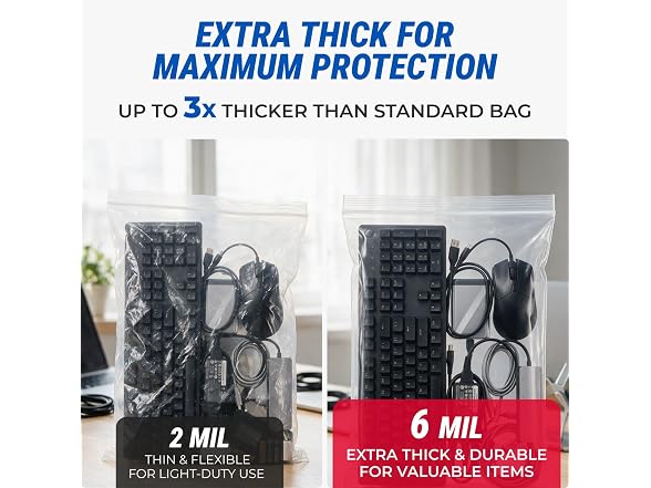 14" x 24" Large Reclosable Plastic Zip Bags, 15 Count