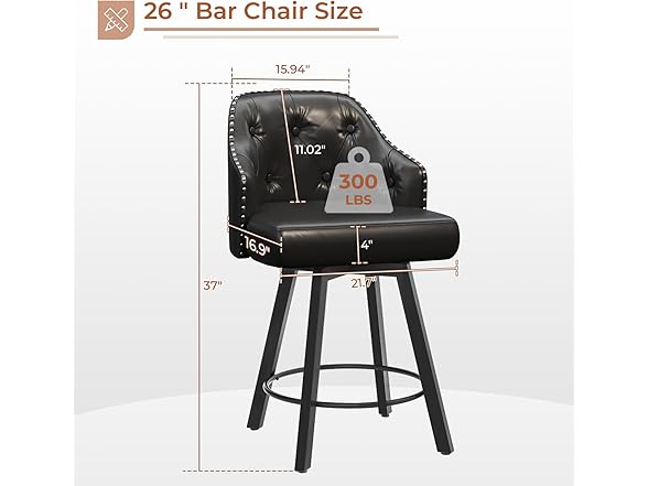 Tatub 26" Swivel Leather Bar Stools Set