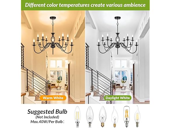 12-Light Farmhouse Candle Chandelier, Matte Black