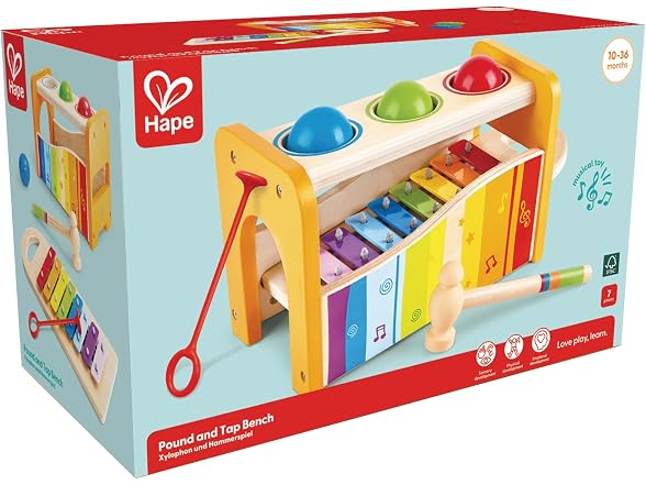 Hape Pound & Tap Bench with Slide Out Xylophone