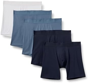 Amazon Essentials Men's Cotton Jersey 7" Boxer Briefs, Pack of 5, Navy Blue/Blue/White, Large