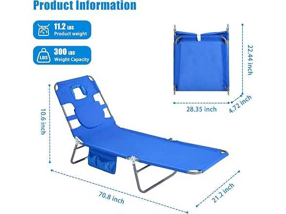 SUNNYFEEL Blue Lay Flat Tanning Lounger