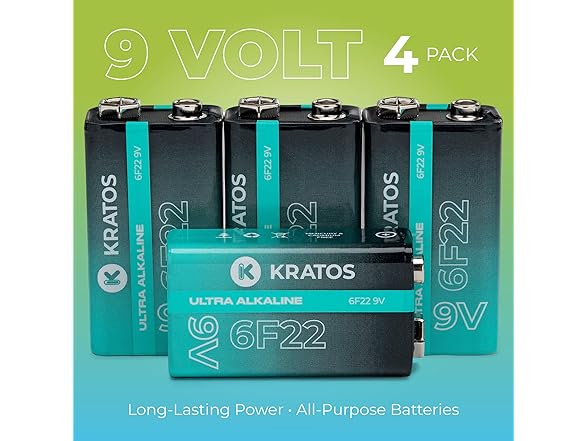(4 Pack) Kratos Power 9V Alkaline Batteries