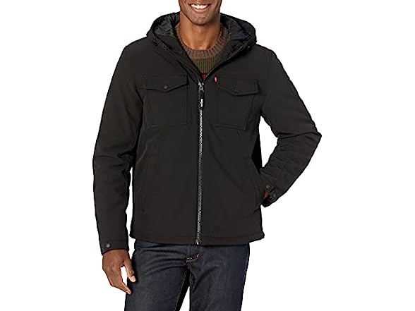 Levi's Giubbotto Bomber Uomo Con Cappuccio E Sherpa - Nero - Soft Shell - XX-Large