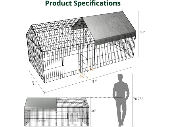 Chicken Coop, 86"x40"x40" Chicken Run Pen with Cover